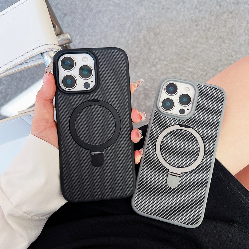 Rugged Carbon Fiber Case with Kickstand for iPhone 16