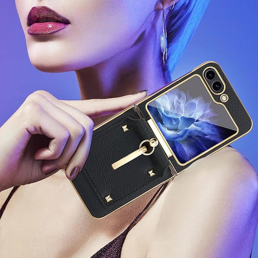 Diamond Ring Leather Pouch Case for Samsung Flip Series