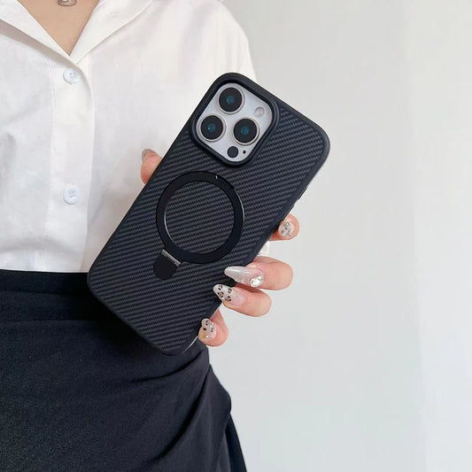 Rugged Carbon Fiber Case with Kickstand for iPhone 16